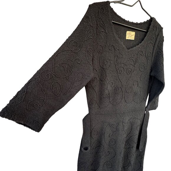 VTG Snyderknit California Black Hand Loomed Wiggle Sheath V-Neck Dress Small - Picture 3 of 12